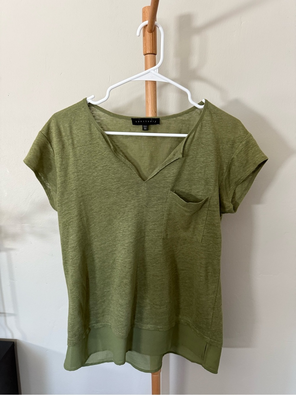 Sanctuary Anthropologie Olive Green Short Sleeve Top Size XS